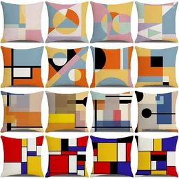 Pillow Abstract Geometric Stripe Cover 45X45cm Colorful Linen Print Pillowcase Nordic Style Home Decor Sofa Throw Covers