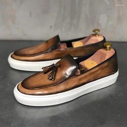 Casual Shoes Men Vulcanize Brown Gray Platform Slip-on Lazy Pu Leather Zapatos De Hombre