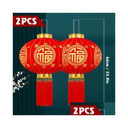 Other Event & Party Supplies 2Pc Red Lantern Chinese Year Decoration Traditional Spring Festival Fu Pendant For Door Porch Home Decor Dhjvi