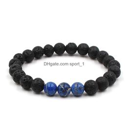 Charm Bracelets 4Colors Natural Black Lava Stone Turquoise Bracelet Vaolcano Aromatherapy Essential Oil Diffuser Drop Delivery Jewelr Dhrq2