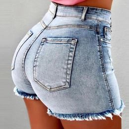 Women's Shorts Summer Women Denim High Waist Washed Retro Distressed Ripped Edge Butt-lifted Slim Fit Casual Club Party Short Jeans Pant