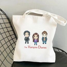 Shopping Bags Canvas Recycle Shopper Bag Bolsas De Tela Reusable Jute Sac Cabas Reciclaje Custom The Vampire Diaries