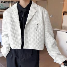 Men's Suits Fashion Casual Tops INCERUN Korean Style Men Textured Short Party Male Loose Solid Colour All-match Blazer S-5XL