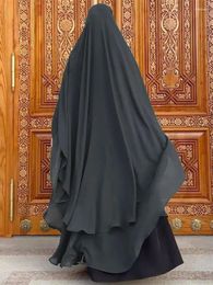 Ethnic Clothing Eid Chiffon Grey Black White Khimar Abaya Dubai Luxury Islam Muslim Hijab Dresses For Women Jilbab Kebaya Niqab Musulmane