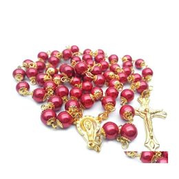 Pendant Necklaces Fashion Cross Beads Necklace 3 Colors Handmade Jesus Prayer Rosary Lady Men Charm Jewelry Accessories P224Fa Drop De Dhm3R