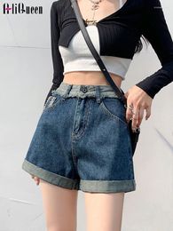 Women's Shorts Summer Women Streetwear Wide Leg Thin Curled Short Jeans Female Harajuku Retro Casual High Waisted Tassel Denim Y2k