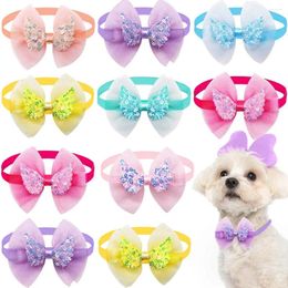 Dog Apparel Bulk Adjustable Pet Accessories Grooming Supplier Decor Angel Bowknot Small Collar Sequin Lace Bowties For