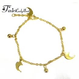 Charm Bracelets FairLadyHood Gold Color Stainless Steel Fashion Jewelry Lady Girl Moon Wristband Bracelet For Women