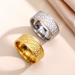 Flower Of Life Stainless Steel For Women Men Couple Vintage Aesthetic Geometric Wide Finger Ring Engagement Jewelry