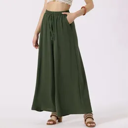 Women's Pants Casual Wide Leg Long Pant Womens Elastic High Waisted With Pocket Vertical Tube Slacks Baggy Thin Trousers Drawstring