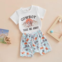 Clothing Sets Infant Boy Summer Clothes Suits Letter Print Short Sleeve Crew Neck T-Shirts And Western Style Cowboy Hat Shorts 2Pcs Set