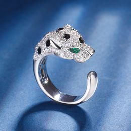 Luksusowy projektant mody biżuteria część karta domowy czarny lampart otwarty pierścionek damski wszechstronna lekka biżuteria modowa