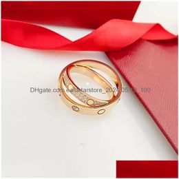 Band Rings Titanium Steel Diamond Ring Fashion Jewelry Designer Men Women Rose Gold Sier Double Circle Luxury Jewelrys Deigners Couple Otod4