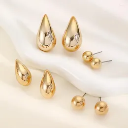 Stud Earrings 4 Pairs Vintage Glossy Waterdrop For Women Lightweight Hollow Thick Teardrop Gold Colour Chunky Hoops Fashion Jewellery