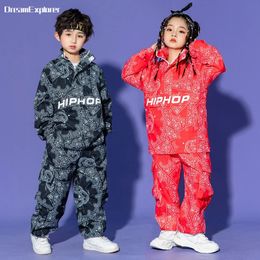 Boy Hip Hop Paisley Sweatshirt Cargo Pants Clothes Sets Girls High Collar Top Joggers Child Street Dance Kids Streetwear Costume 240515