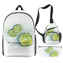 Backpack Hip Hop Novelty Funny Lemon 3D Print 3pcs/Set Pupil School Bags Travel Laptop Chest Bag Pencil Case