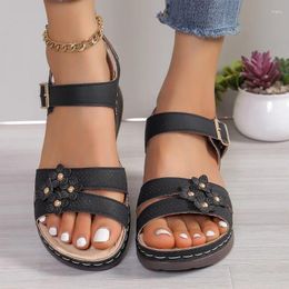 Slippers Women's Wedges Sandals Solid Colour 2024 Summer Buckle Wedge Open Toe Flowers Platform Outdoor Casual Comfortable
