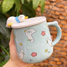Mugs Swimming Duck Creative Mug Girl Cute Ceramic Cup With Lid Spoon Simple Fresh Super Children's Milk Coffee