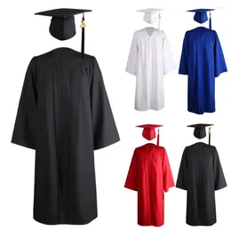 Clothing Sets 1 Set Graduation Gown Hat Tassel Zipper V Neck Loose Solid Colour High School Bachelor Academic Dress Student Graduates 2024