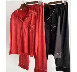 2 Piece Set Womens Pyjamas Round Dot Satin Silk Pyjamas Long Sleeve Loungewear Home Cloes 2022 Drop J2207304129284