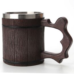 Tumblers Creative simulation wooden bucket cup resin stainless steel inner liner mug water beer coffee H240517