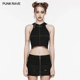 Women's T Shirts PUNK RAVE Daily Knitted Fit Tank Visual Kei Cross Shape Gothic Harajuku Sexy Black Tops Summer Women Clothing