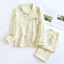 Home Clothing Printed Long Sleeve Pants Two Piece Suit Set Sleepwear 2024 Spring And Autumn Women's Pajama Cotton Crepe