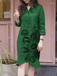 Casual Dresses Summer Women Midi Shirt Dress Vintage Clothes Ethnic Style Clothing Elegant Loose Fashion Vestido Robe 2024
