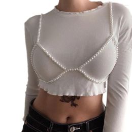 Women's Tanks Pearl Beaded Chest Chain Halterneck Bras Body Jewelry Festivals Party Camisole