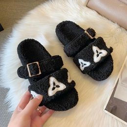Slippers Women Wool Home High Quality Suede Plush Flat Cotton Shoes Couple Bedroom Slides Furry Indoor