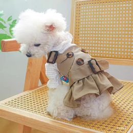 Dog Apparel 1PC Pet Cat Khaki Cool Casual Lace Button Princess Dress Spring And Autumn Thin Fit For Small Medium Sized Dogs
