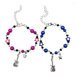 Charm Bracelets 2Pcs Guitar Star Couple Jewellery Fashioin Beaded Bracelet Simple Wristband Adjustable Friendship Bangle F19D