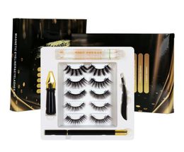 5PairsSet Invisible Magnet False Eyelashes with Tools makeup remover swebEyebrow eyelash CurlerMagnetic liquid eyeliner All in 1030864