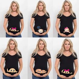 Maternity Tops Tees Summer Fun Cartoon Printed Pregnant Womens Clothing Plus Size Short sleeved Pregnant Womens T-shirt Top Womens Hot Selling T-shirt H240518