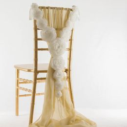 2024 Fashion Elegant Vintage Wedding Chair Covers Organza Flower Sashes Wholesale Party Supplies Accessories 21