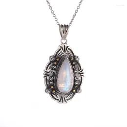 Pendant Necklaces Classic Ethnic Style Drop-Shaped Blue Moonstone Necklace Women's Fashion Trend Clavicle Chain Birthday Jewellery Gift