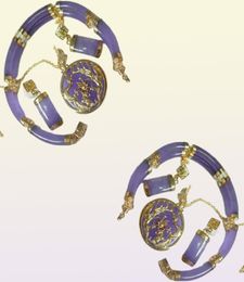 Purple Jade Gold Plated Fortune Dragon Phenix Bracelet Pendant Necklace Earrings1263233