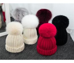 Quality Removable Real Mink Fox Fur Pom Poms Ball Acrylic Beanies Winter Warm Plain Hats Adults Kids Children Slouchy Mens Womens 4161492