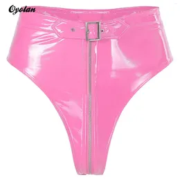 Women's Panties Womens Lingerie Front Zippered With Belt Briefs Underwear Wet Look PVC High Cut Sexy Booty Shorts Clubwear For Pole Dancing