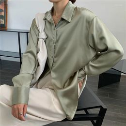Women's Polos Ladies Turn-down Collar Female Shirts Stylish Loose Satin Women Blouses Office Wear Tops Spring Summer