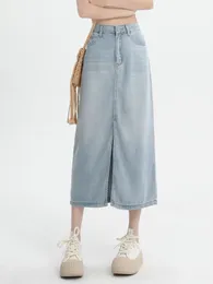 Skirts Classic Blue Long Skirt Women Vintage Soft High Waist Denim Summer 2024