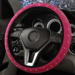 Steering Wheel Covers Universal 38cm fashionable all black crystal rhinestone flannel car steering wheel cover car interior design T240518