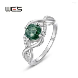 Cluster Rings WES 925 Sterling Silver Spiral Finger For Women Natural Moss Agate Certified Jewelry Luxury Gifts Wholesale Wedding Band