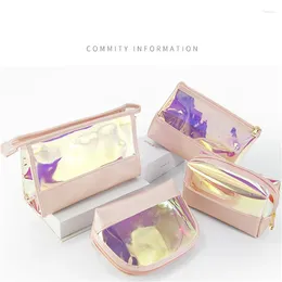 Storage Bags Laser Makeup Bag Ins Style Korean Cosmetics Travel Buggy Portable Zipper Waterproof Semi Transparent Wash 2024