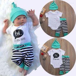 Clothing Sets Born Baby Boy Girl 0-18M Romper T Shirt Tops Long Strip Pants Hat 3Pcs Outfit Set