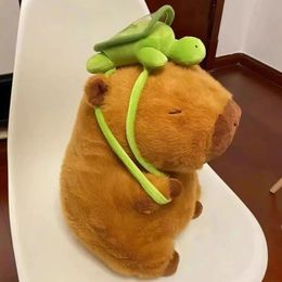 10-45CM Capybara plush and turtle backpack simulation Capybara animation fluffy doll cute stuffed animal doll Christmas gift childrens toy 240513