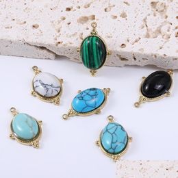 Charms Bohemian Stainless Steel Oval Natural Stone Pendant For Diy Necklace Earrings Jewelry Making Accessories Wholesale 1Pc Drop D Dhfhs