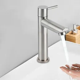 Bathroom Sink Faucets 1x Basin 304 Stainless-Steel Silver Single Cold Counter