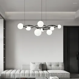 Chandeliers Modern White Glass Pendant Lights Black Brass Ring G9 Bulb Foyer Restaurant Roon Hanging Lamp Nordic Home Deco