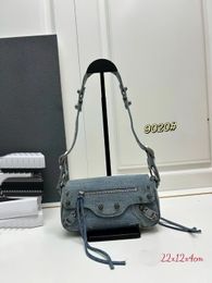 Baguette bag, grained cowhide handbag, new item 24, denim, luxury designer handbag, fashionable women's bag, perfect travel bag, made of Italian lambskin, full of texture